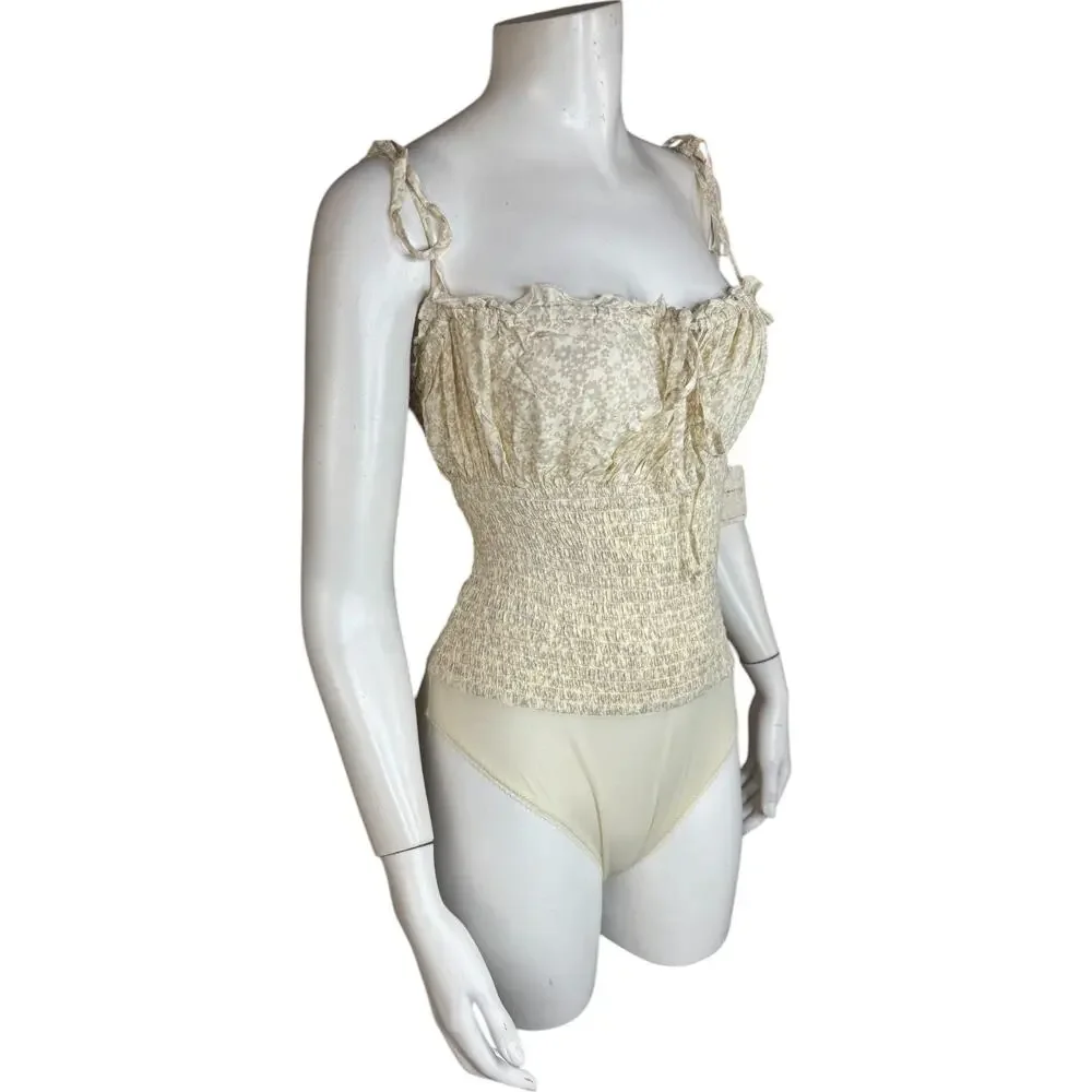 Intimately Free People‎ Ivory Combo Bardot Sleeveless Bodysuit Womens M NWT